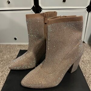 Torrid Stretch Knit Tan Rhinestone Ankle Boots
